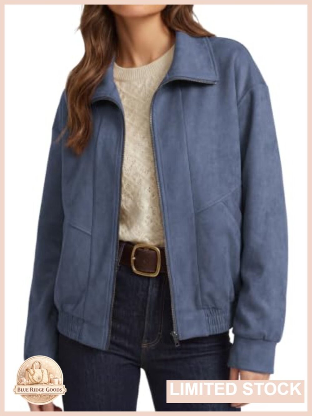 Faux Suede Zip Up Jacket Long Sleeve Collared Casual Loose Fit